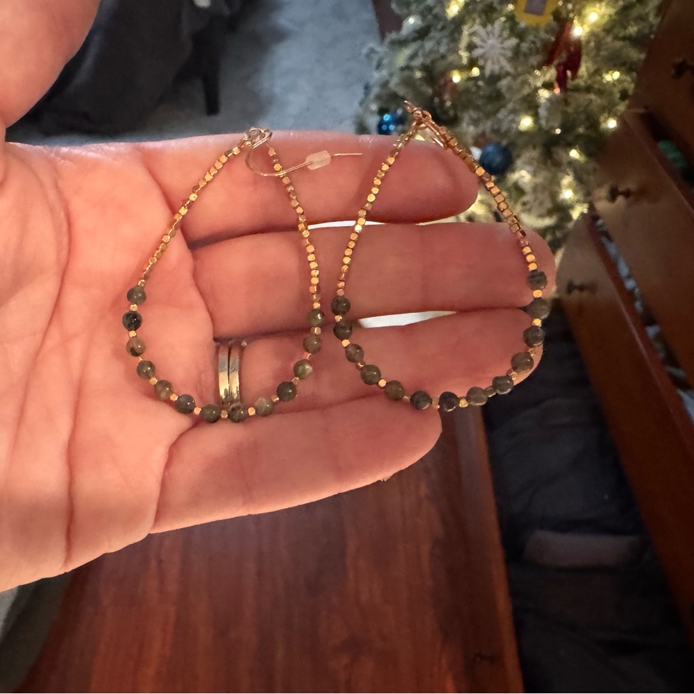 Gold & Gray Beaded Hoop Earrings